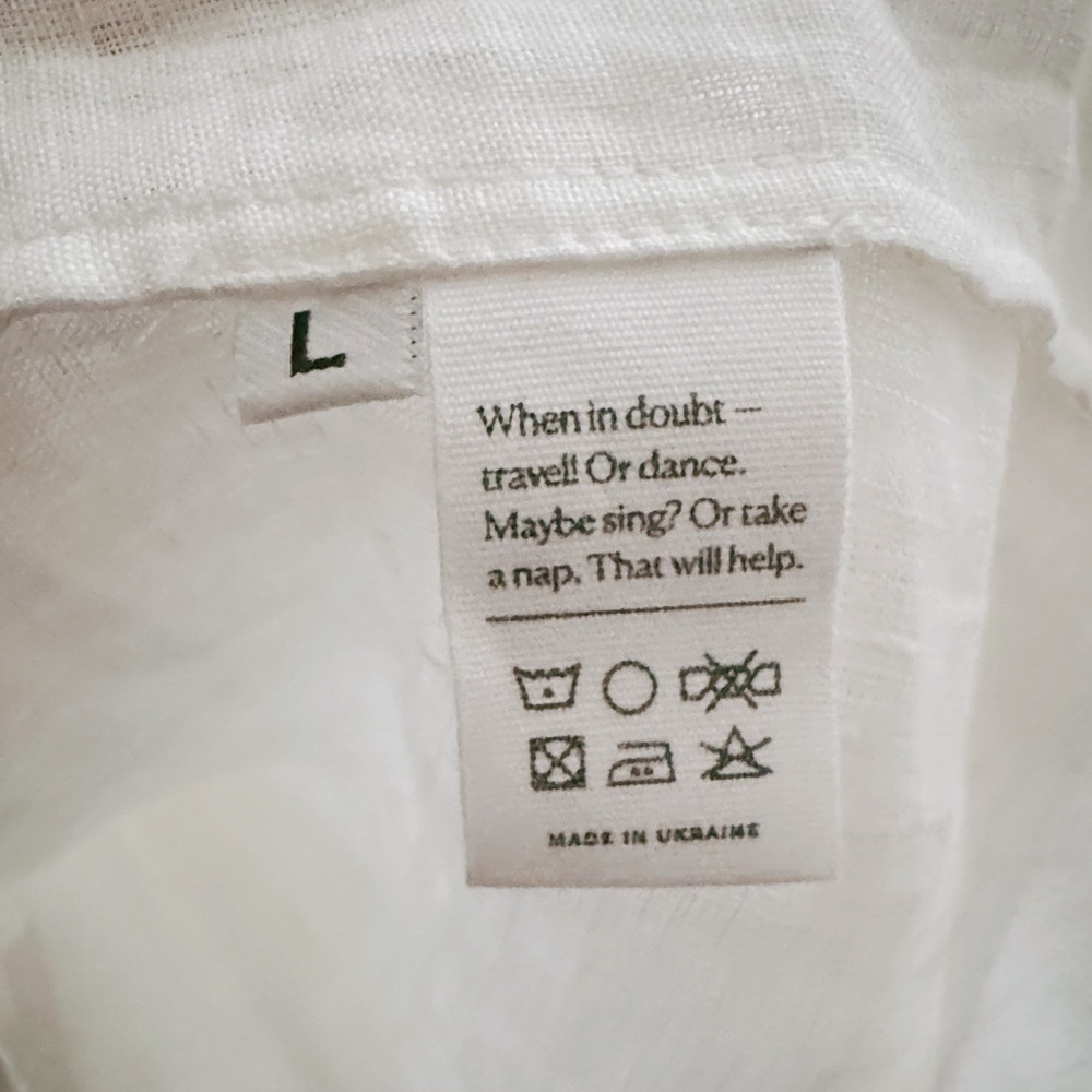 NEW Sleeper Atlanta Linen Dress Off-Shoulder White Puff Sleeve w/ Bow size L - Picture 12 of 14